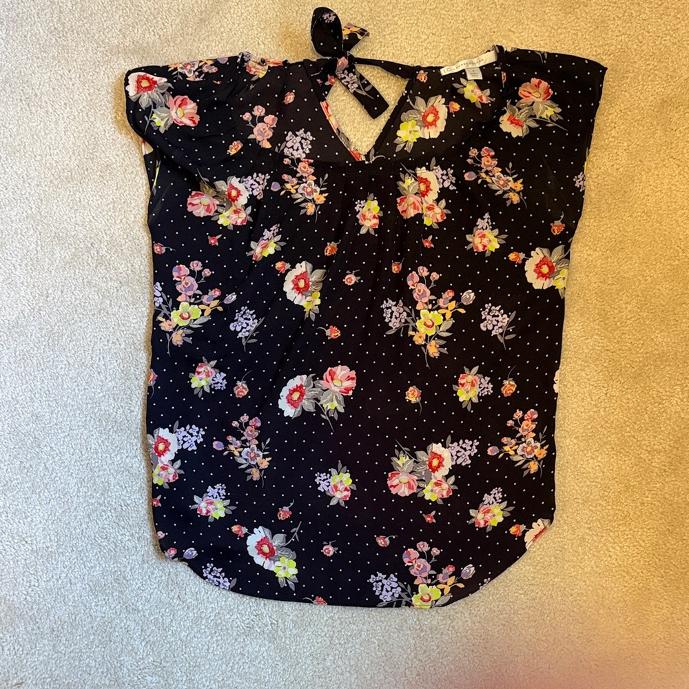 LC Lauren Conrad Pink and Blue Sleeveless Tie Front Blouse